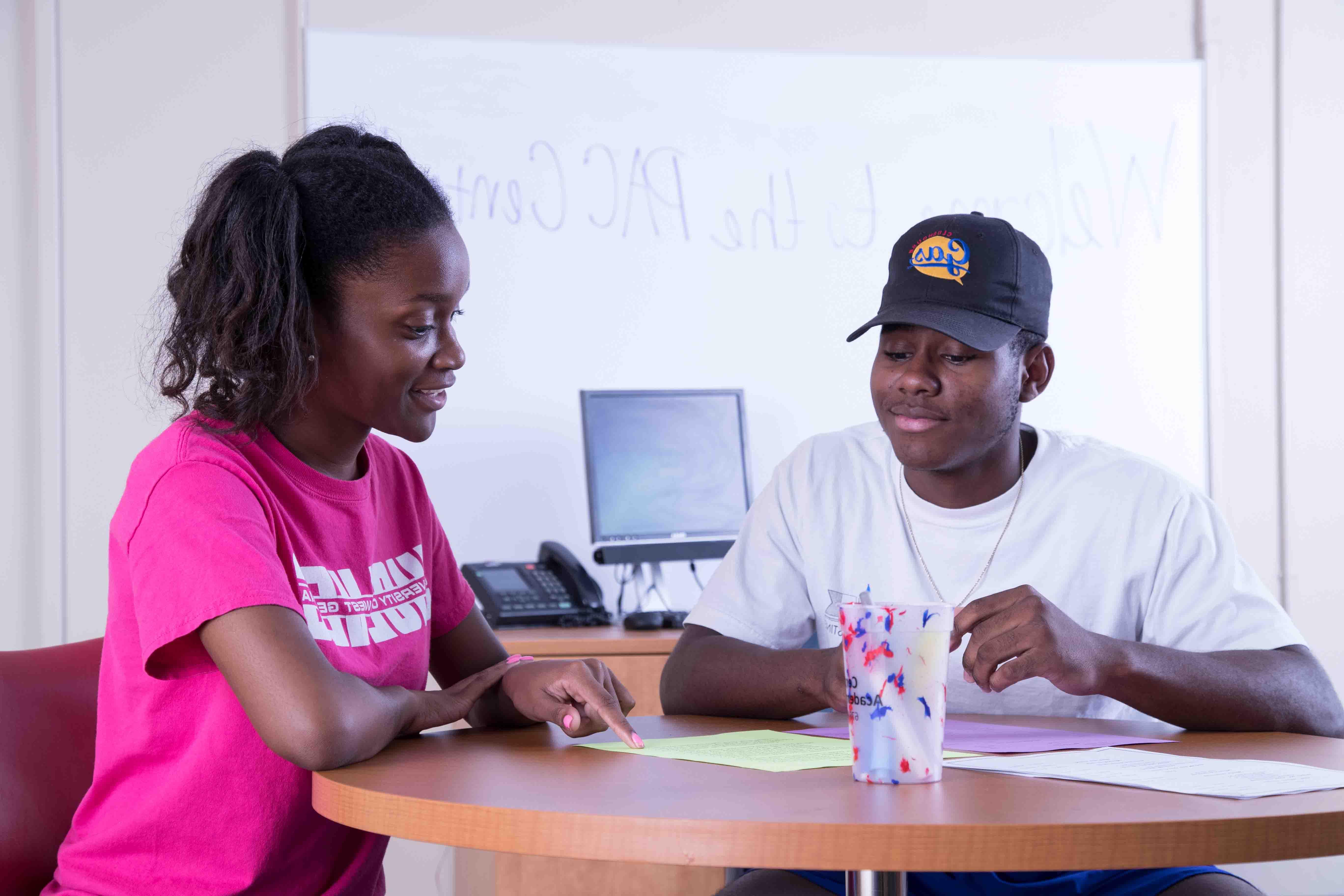 two students studying